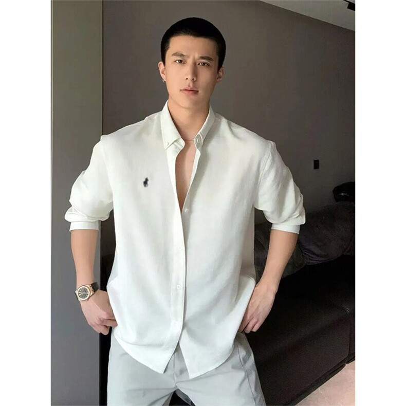 夏季冰丝亚麻感薄款长袖衬衫男战马刺绣宽松防晒衬衣外套C039-P35图片