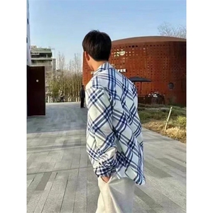 (网图)蓝白条纹格子长袖衬衫痞帅潮流休闲外套 313B-CS6601-P58图片