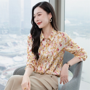 轻奢真丝衬衫女长袖2026春装品牌印花妈妈重磅真丝上衣小衫衬衣图片