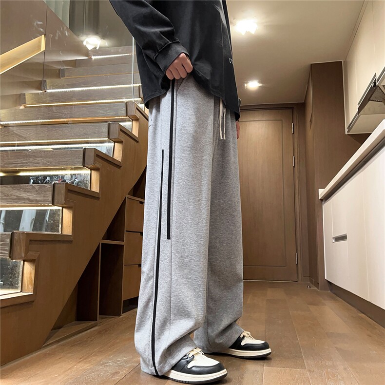 2025秋冬宽松华棉织带大码阔腿休闲运动卫裤K6711/特P35浅灰,男装休闲裤,电商A094