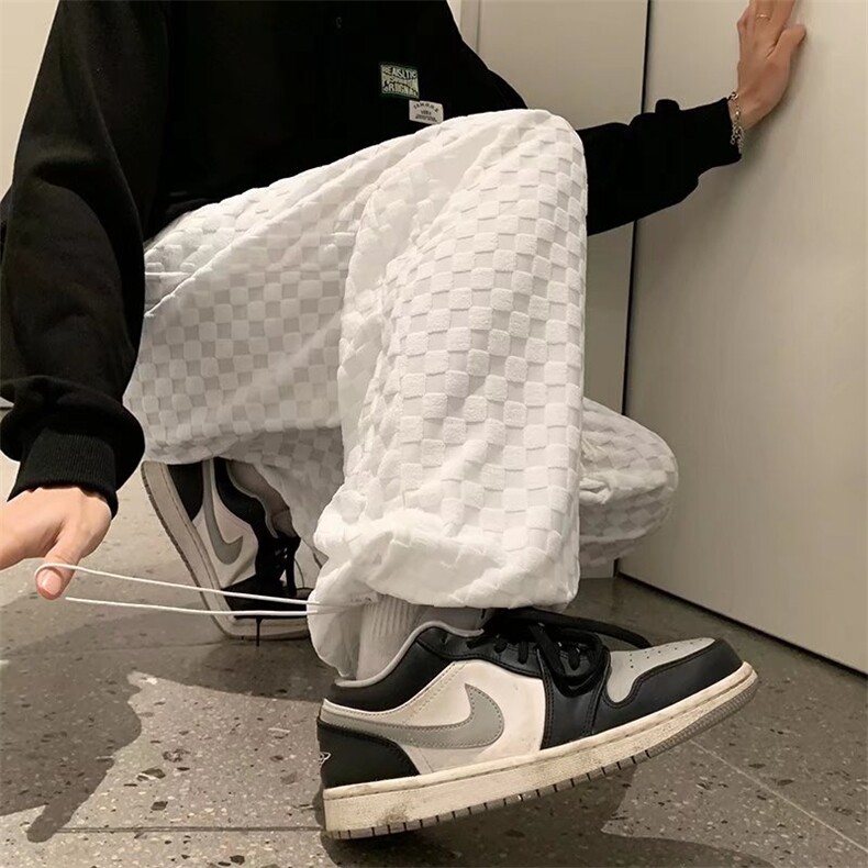 华夫格裤子男春秋季高街潮流休闲裤百搭宽松抽绳束脚裤 K4504-P28图片