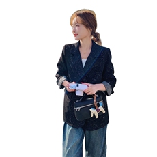 设计感黑色亮片短款西装外套女2025年秋季新款时尚百搭西服上衣潮，女装西装，2C218
