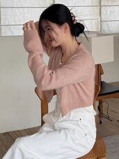 高级设计款！时尚针织开衫女毛衣秋冬宽松短款上衣羊毛小外套，女装针织衫/毛衣，恒恩羊绒