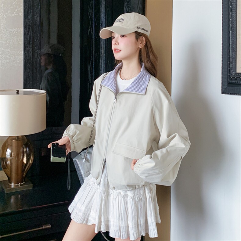 【现货】两面穿休闲格子夹克短外套C158-8643-P145-K218,女装短外套,2C158