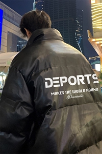 港风夜景冬款休闲字母印花立领PU皮棉服A247-MY84513特批95控158图片