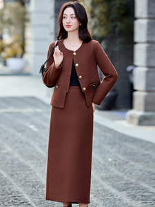 小香风气质毛呢套装裙女2025秋冬新款超好看短外套半身长裙两件套图片