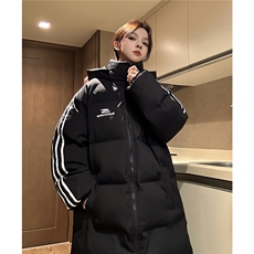 中性过膝棉衣织带三条杠长款加厚情侣羽棉服外套男G1076P168，男装棉衣，电商A339