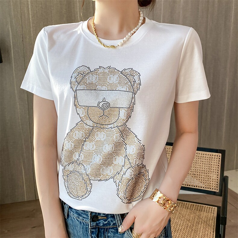 时尚个性图案酷熊纯棉T恤，女装T恤，元素羊绒