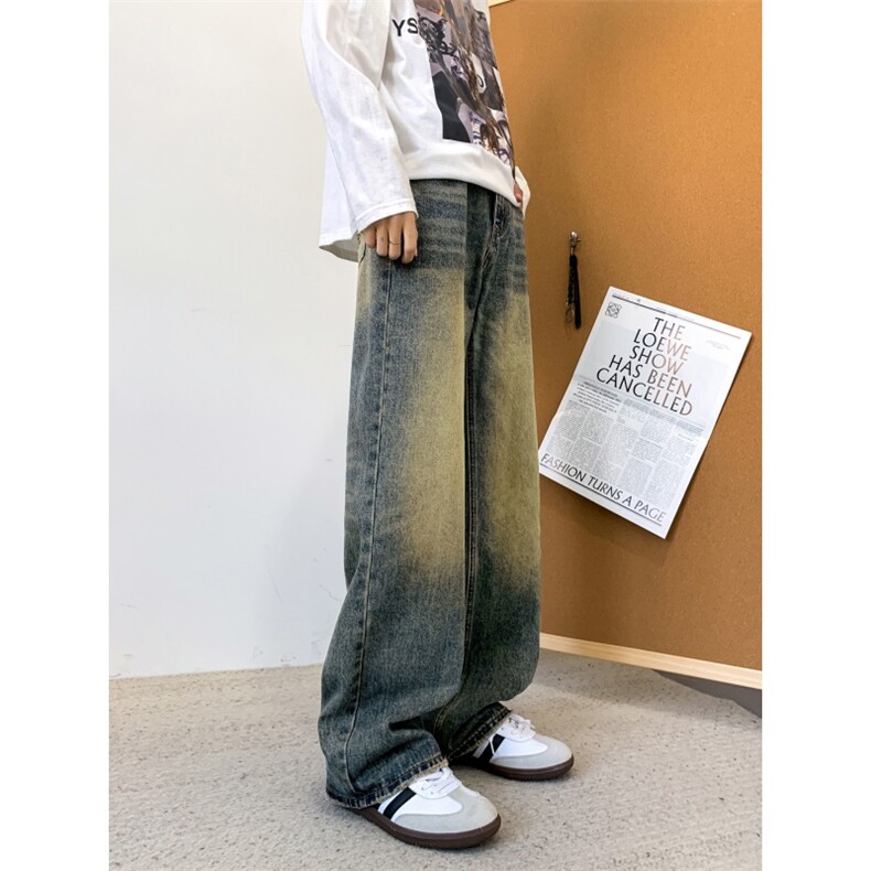 【高品质】做旧阔腿直筒牛仔裤男女长裤子A080-6107-P6588，男装牛仔裤，电商A080