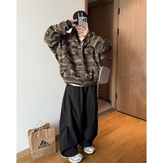 美式复古迷彩连帽卫衣开衫男2025秋季新款宽松百搭外套女，女装短外套，星座506A