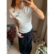 H0884-P35前后刺绣后包领修身显瘦短袖T恤女，女装T恤，星座617A-2