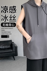M-8XL特大码冰丝速干连帽背心男篮球运动无袖健身服坎肩TDX315P35，男装背心/马甲，电商D206-1