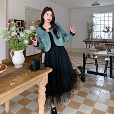 《高质现货》法式蛋糕裙牛仔外套两件套套裙，女装套装/套裙，曼琳思菲
