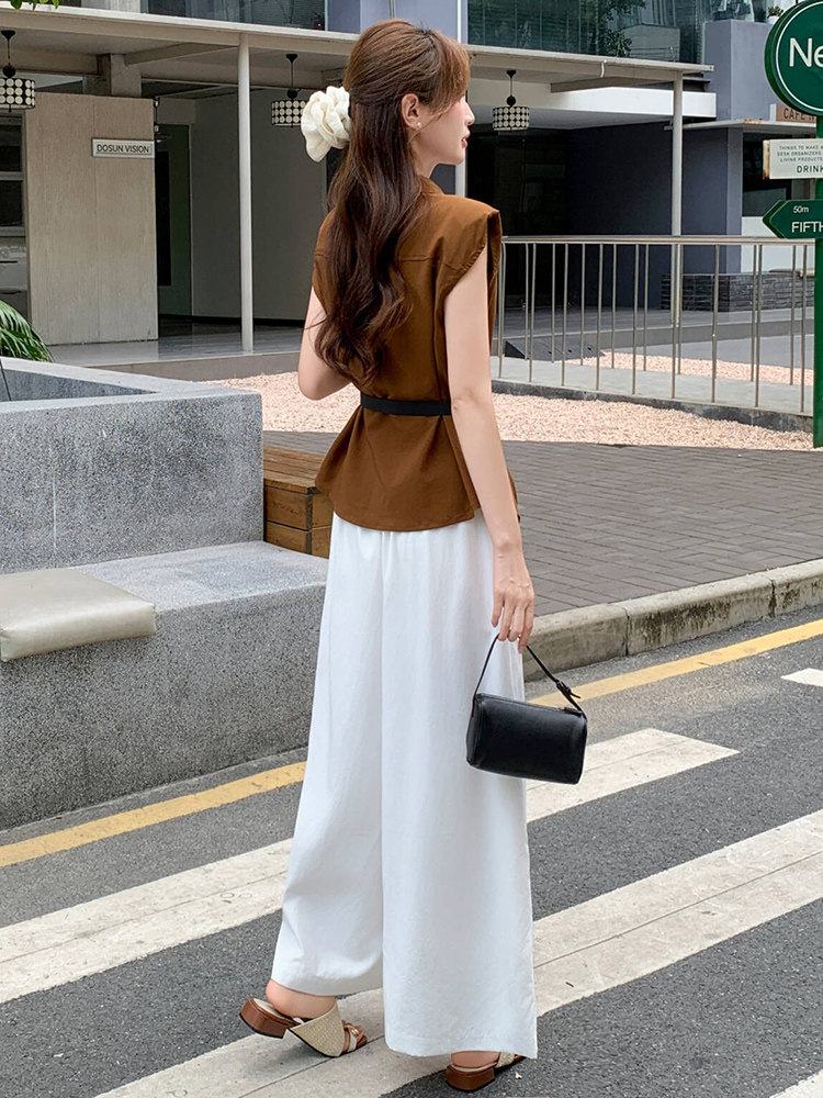 韩系穿搭一整套轻熟气质套装女2025夏季新款无袖上衣阔腿裤两件套,女装套装/套裙,超帛