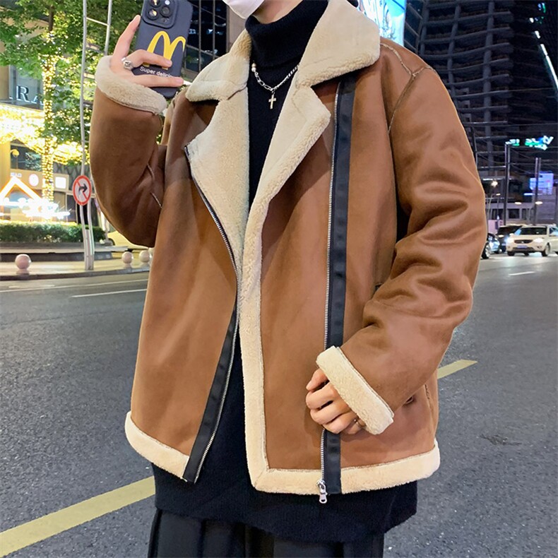 翻领皮衣加绒加厚男女冬季宽松休闲外套D012-P125,男装皮衣,星座717