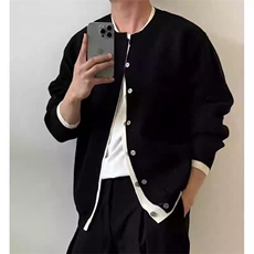 假两件高级感圆领针织开衫秋冬季纯色休闲百搭毛衣外套SWX22，男装针织衫/毛衣，星座516A