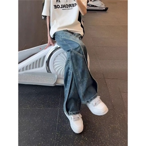 有货。美式牛仔裤男潮牌痞帅宽松直筒阔腿弯刀裤RK3393-P46图片
