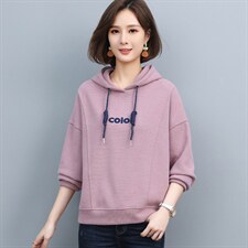 宽松简约连帽面料舒适春秋季套头卫衣女长袖图片
