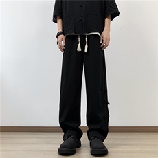新中式风盘扣裤子男士夏季感垂感宽松直筒休闲长裤G313-P32，男装休闲裤，星座1001-1