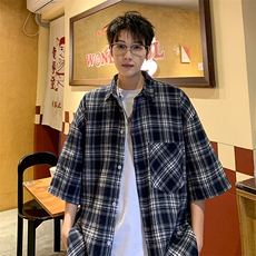 短袖衬衫男夏季新款磨毛格子衬衣DX711-特批25无差价，男装衬衫，星座214-3