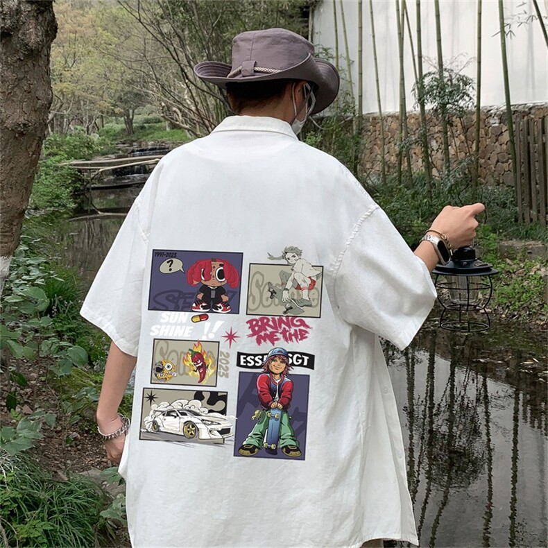 DSA028-MDS2325夏季新款港风百搭潮流印花短袖衬衫男,男装T恤,电商A028