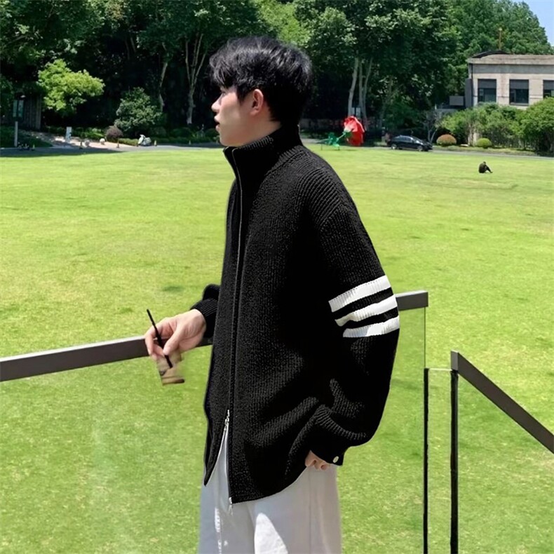 重磅秋冬北极绒开衫毛衣美式复古休闲慵懒风男女立领针织衫外套,男装针织衫/毛衣,电商A486