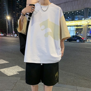 高品质夏季短袖T恤套装青少年纯棉宽松男潮流男装DF317P65控89图片