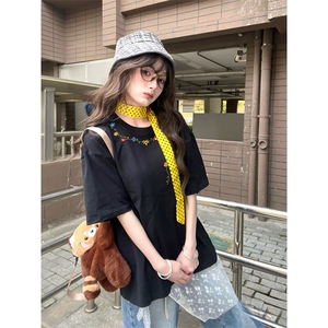 万针全刺绣工艺抖音得物高品质260克重磅纯棉双纱美式高街短袖T恤图片