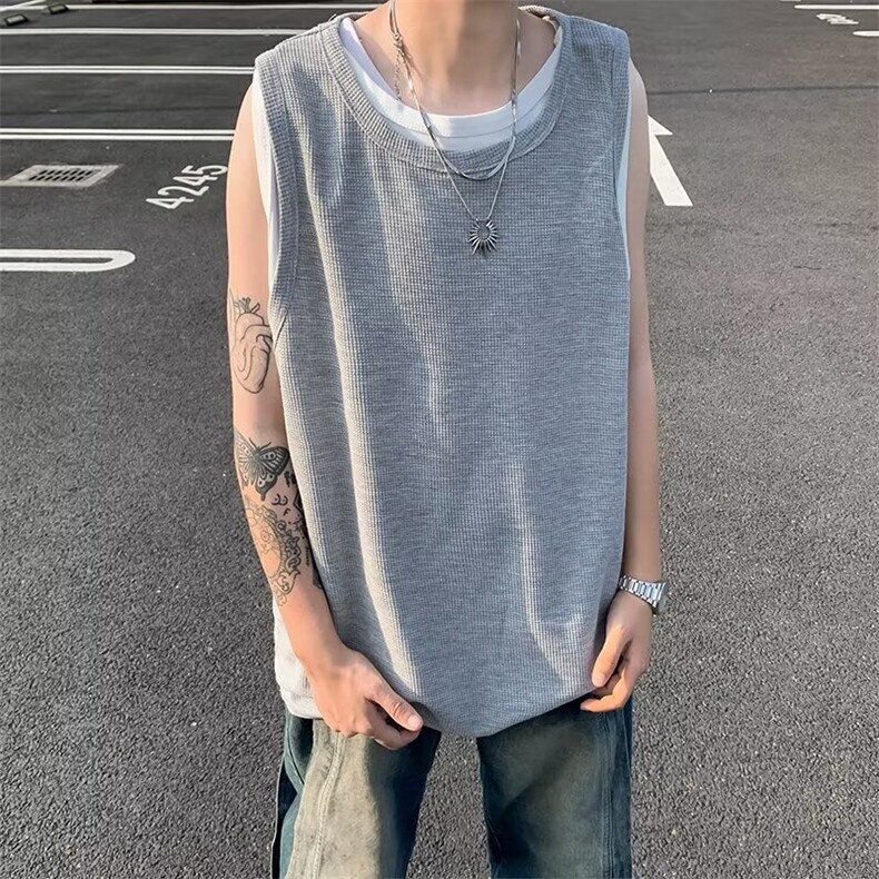 C467-P25夏季美式潮流宽松无袖t恤痞帅假两件坎肩背心男款现货，男装背心/马甲，星座512-6