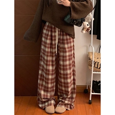 AK2426-p45慵懒风复古格子休闲裤女秋季阔腿裤宽松拖地裤子，女装休闲裤，星座617A-2
