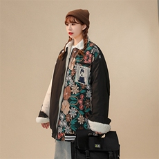 1中性风刺绣拼接翻领羊羔毛棉衣女棉服女外套女8723P110控148，女装棉衣/棉服，星座226-2