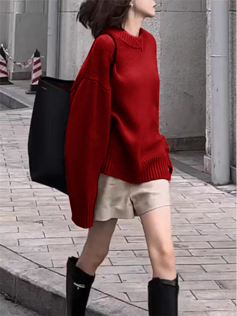 羊毛衫女2024早秋新款圆领针织慵懒打底衫洋气毛衣,女装羊毛衫,梵泰羊绒