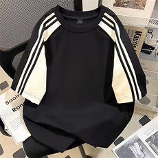 得物300克重磅双纱纯棉宽松撞色打底衫短袖圆领T恤男RH5020-特P35，男装T恤，星座610B-1