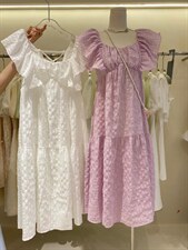 现货 夏季新款 设计款小飞袖连衣裙,女装连衣裙,YI MAN