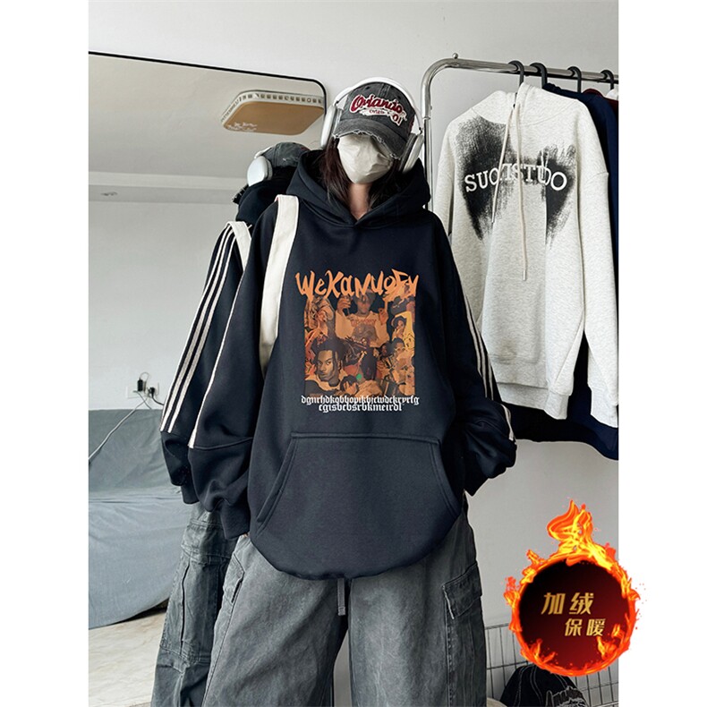 抖音得物供货提供视频秋冬重磅美式宽松织带连帽卫衣0431，男装卫衣，电商A486