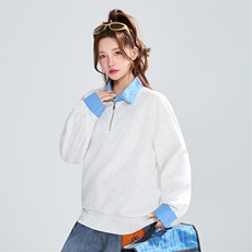 宽松休闲撞色翻领半拉链套头卫衣女春秋潮流百搭XZ309W8015P55，男装卫衣，星座309（原A406）