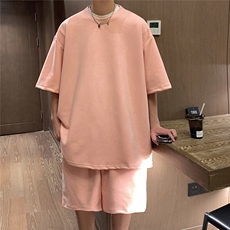 1港风模麂皮绒大码M-5XL短TDT8766P23DK8767P32套装TZ8757P55，男装休闲套装，星座226-2