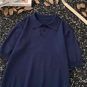 纯色半开翻领短袖t恤男士百搭休闲针织上衣YP953 P35图片