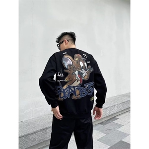 圆领卫衣男女2025春秋季薄款美式复古慵懒风宽松无帽长袖上衣潮牌图片