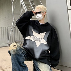 秋款男连帽卫衣五角星补丁字母刺绣扎染夹克外套WY8532P55，男装卫衣，星座1013-1