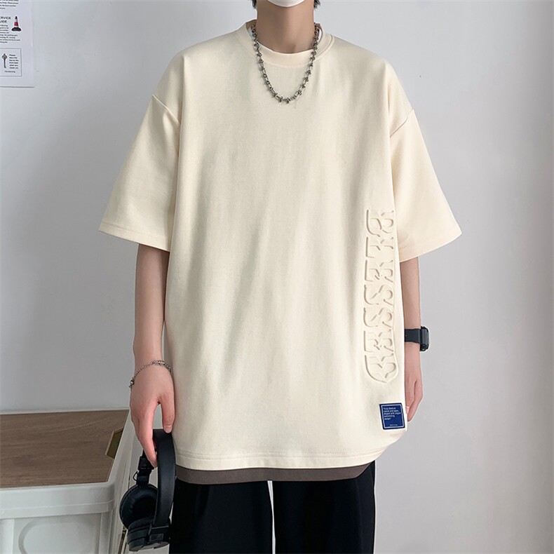 冰氧仿棉短袖港风白墙夏季休闲百搭刺绣纯色男上衣TC3148-P24控48,男装T恤,星座717