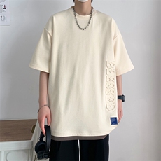 冰氧仿棉短袖港风白墙夏季休闲百搭刺绣纯色男上衣TC3148-P24控48，男装T恤，星座717