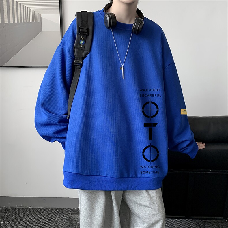 华夫格卫衣圆领卫衣男大码长袖t恤男外套HW76114-P30加绒款-P40,男装卫衣,电商A040