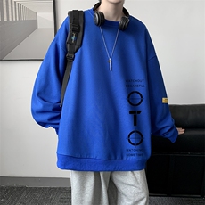 华夫格卫衣圆领卫衣男大码长袖t恤男外套HW76114-P30加绒款-P40，男装卫衣，电商A040