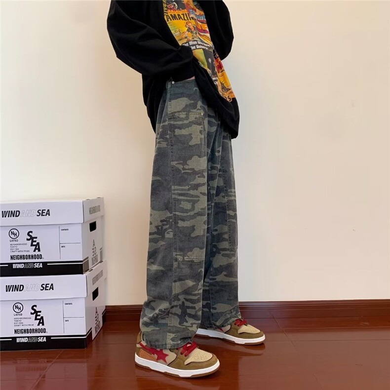 美式迷彩裤男直筒工装牛仔裤hiphop高街ins水洗休闲长裤MC37-P53,男装牛仔裤,星座1008-1