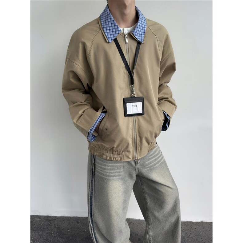 9223-P65假两件外套男2025年新款翻领行政夹克男士春装,男装夹克,电商B323A