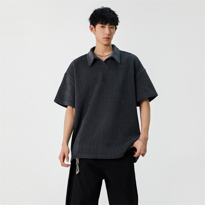 2025夏季新款男士麦穗提花短袖T恤百搭翻领半袖T2502特P36,男装T恤,电商B220