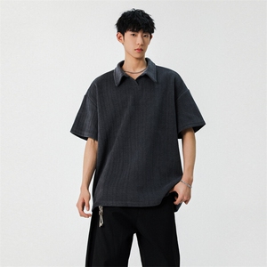 2025夏季新款男士麦穗提花短袖T恤百搭翻领半袖T2502特P36图片