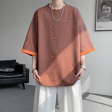T10137-特批33控68开口笑高品质夏季大码短袖破洞潮流百搭T恤，男装T恤，电商A059