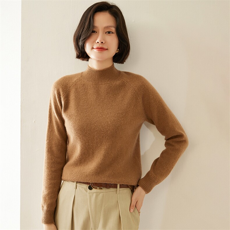 2024秋冬新款35%羊绒女士7针插肩半高领羊绒衫,女装羊绒衫,纳丰羊绒